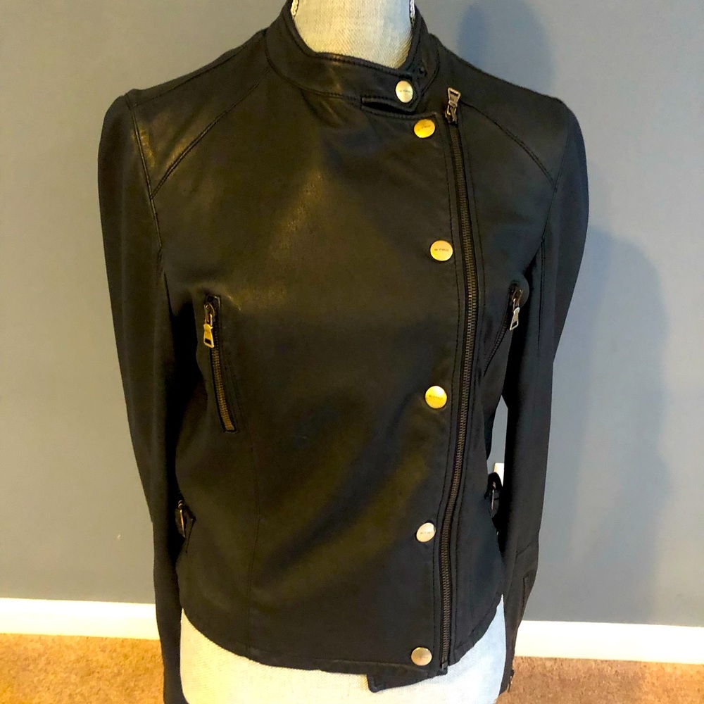 Etro women’s black leather jacket, Italian styling perfect for fall